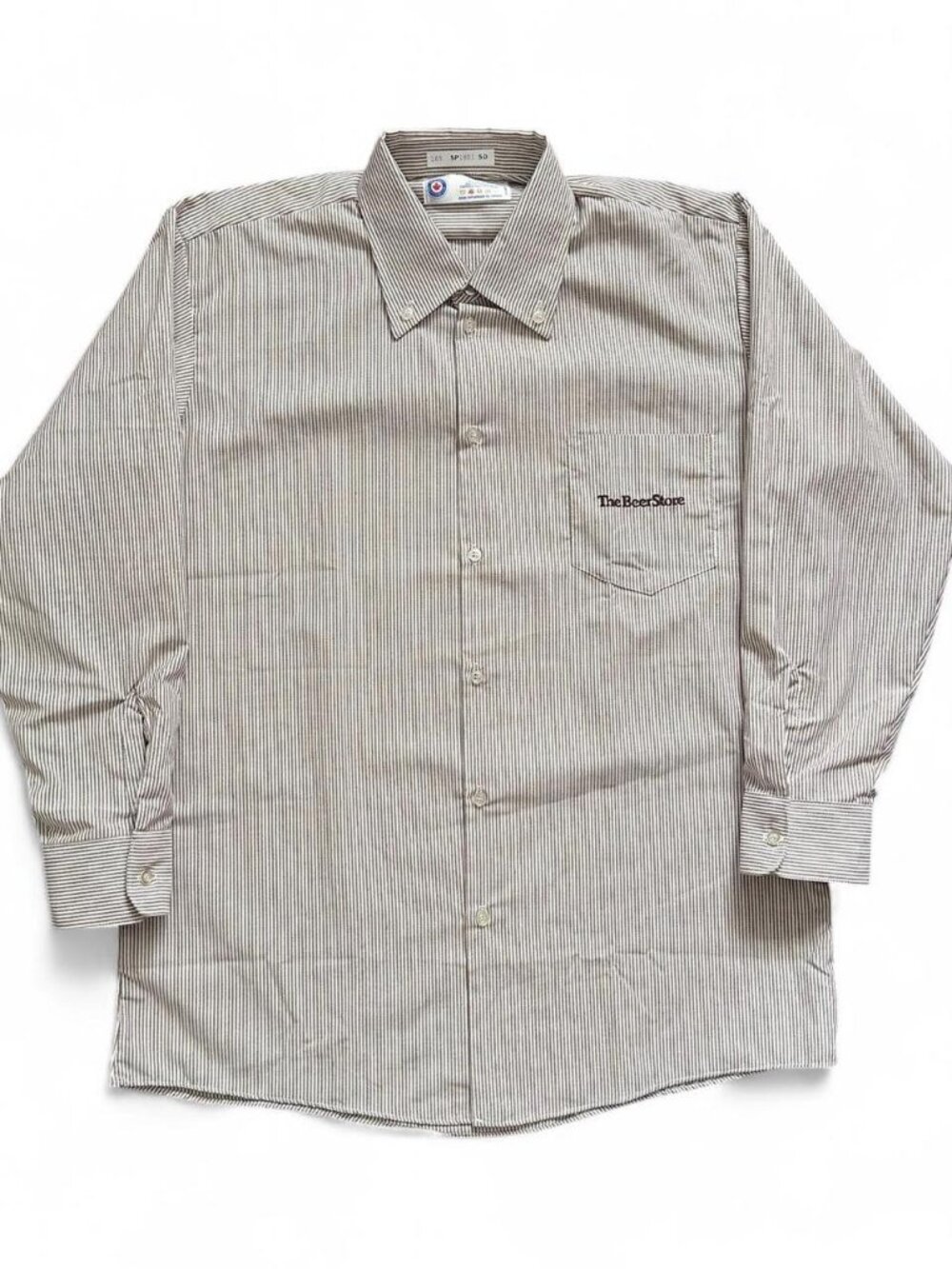 Vintage 80s The Beer Store Button Down Work Shirt Hickory Stripe Embroidered